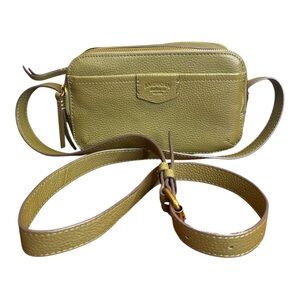 American Leather Co Nashville Leather Double Zip Crossbody Camera Bag Sage Green